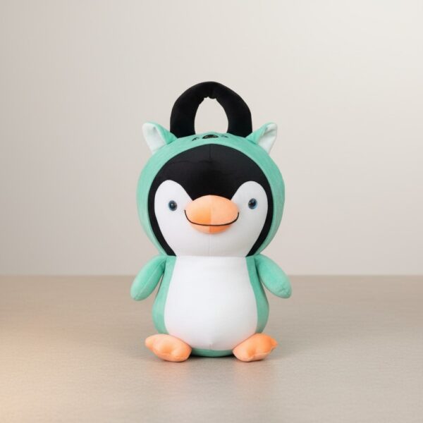 Cute Penguin Plush Toy with Handle – Soft Cartoon Stuffed Toy (Green & White)