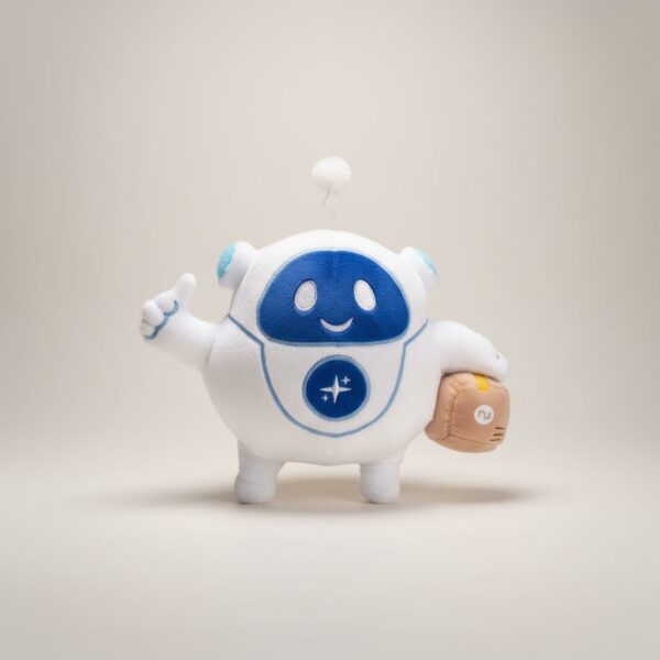 Cute Robot Plush Toy with Mini Accessory – Soft Stuffed Cartoon Character (White & Blue)